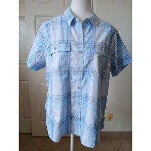 Eddie Bauer Short Sleeve Adventure Shirt Blue Plaid Size‎ Large Outdoor Camping
